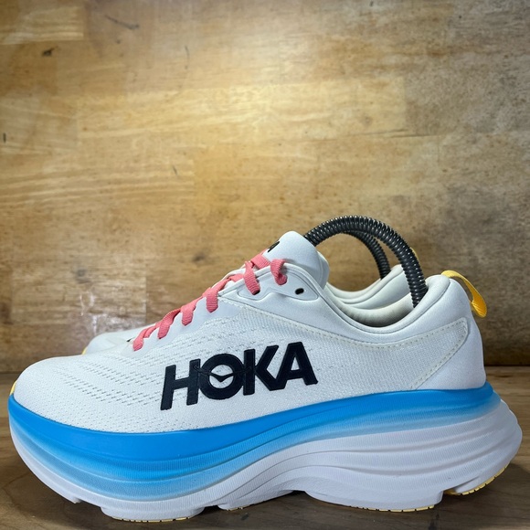 Hoka One One Bondi 8 REFLECTIVE Womens Sz 7.5 Running Shoes Sneakers White Blue - Picture 3 of 11